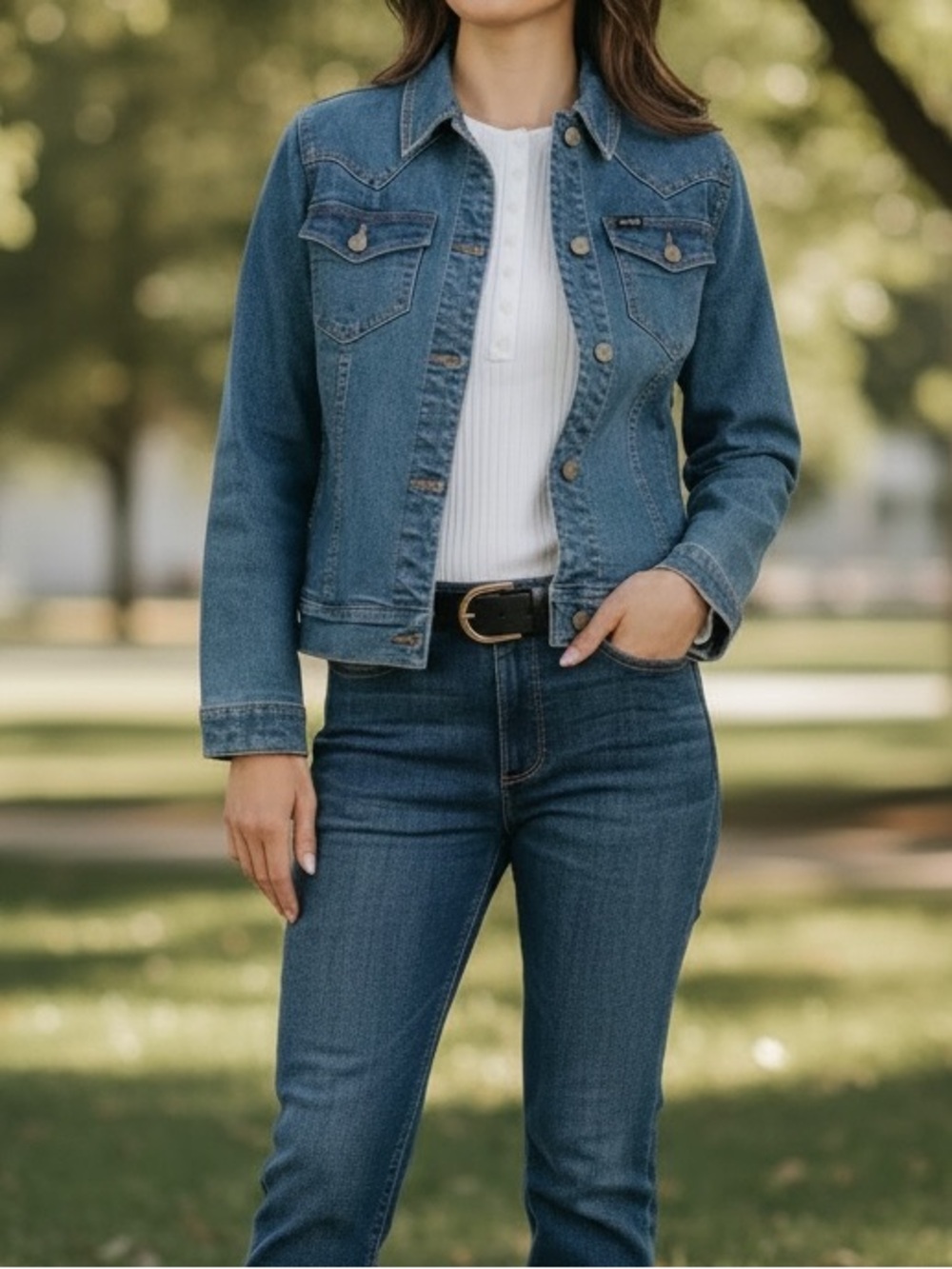 Wrangler Women’s Stretch Denim Jacket XL Blue Mid Wash NWT Classic Trucker